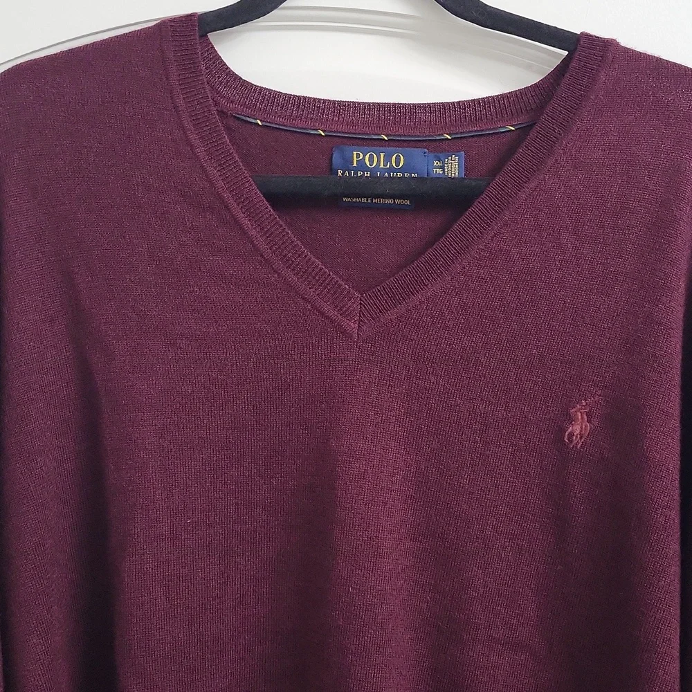NWOT‎ POLO Ralph Lauren Aged wine heather V-Neck Sweater. Size XXL
